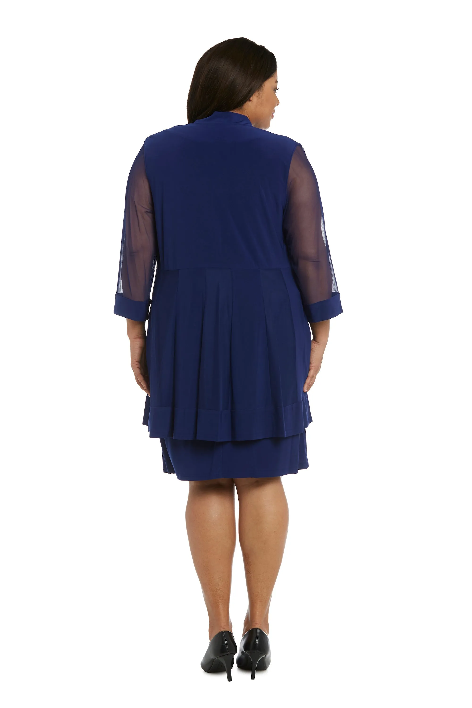 Women Plus Size Two-Piece Beaded Neckline Jacket Dress with Sheer Sleeves