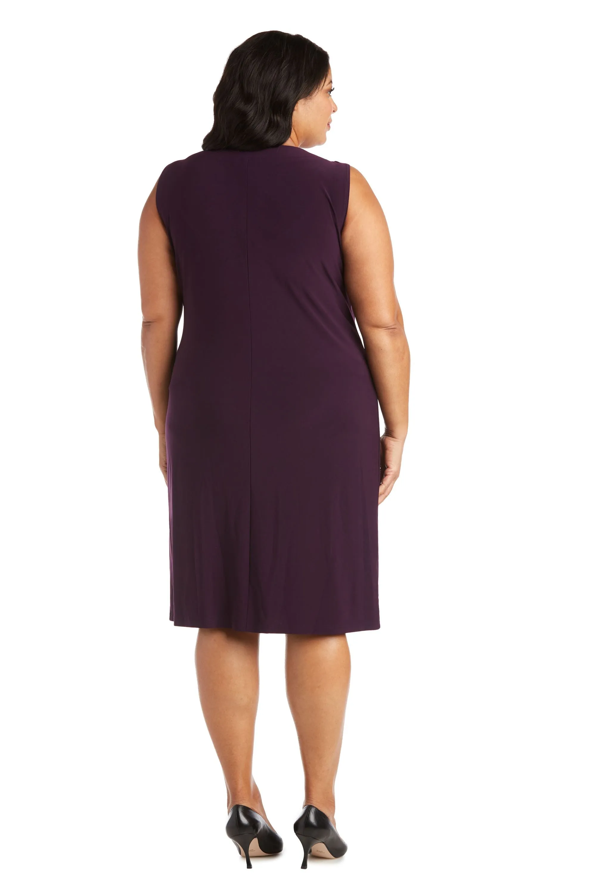 Women Plus Size Two-Piece Beaded Neckline Jacket Dress with Sheer Sleeves