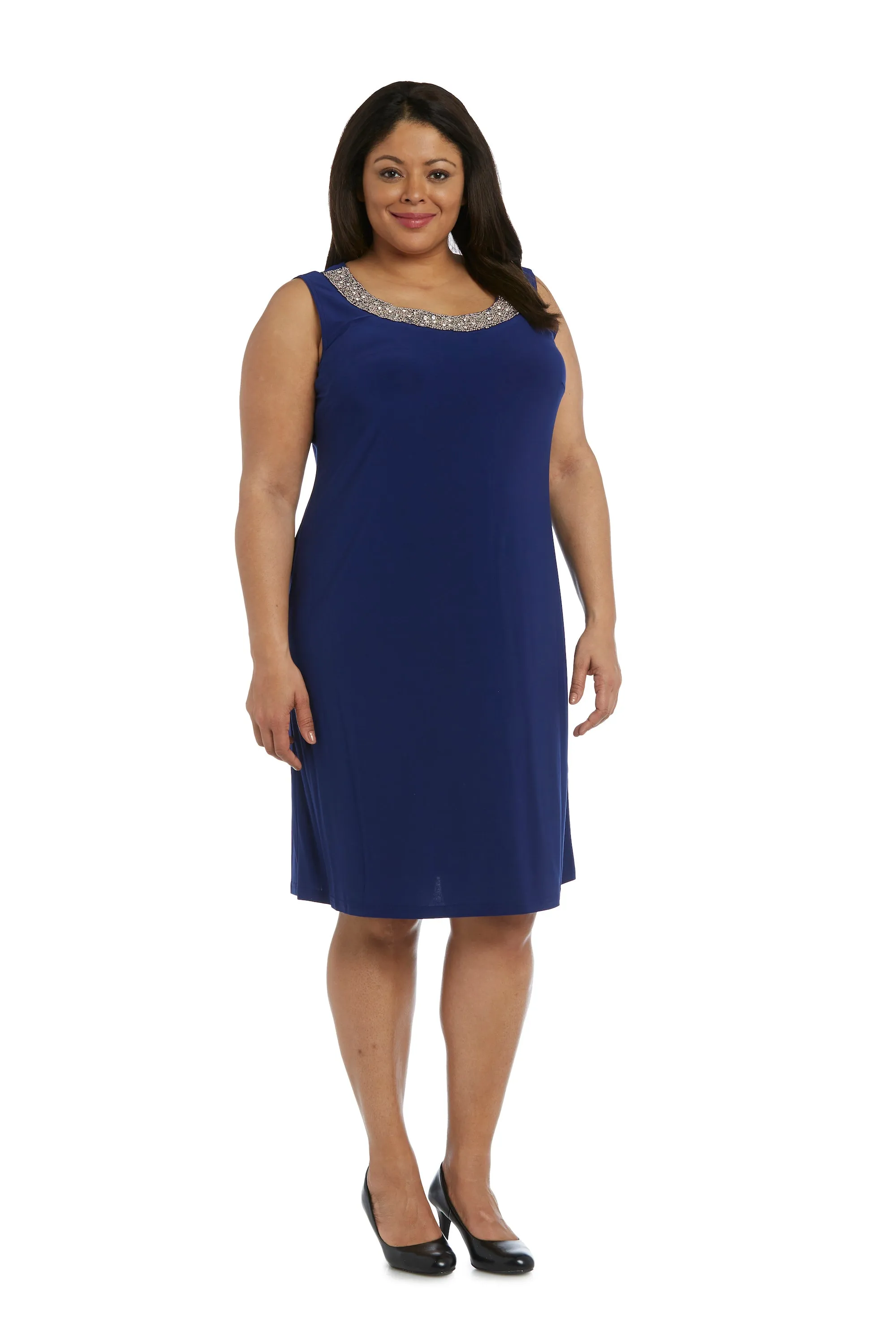 Women Plus Size Two-Piece Beaded Neckline Jacket Dress with Sheer Sleeves