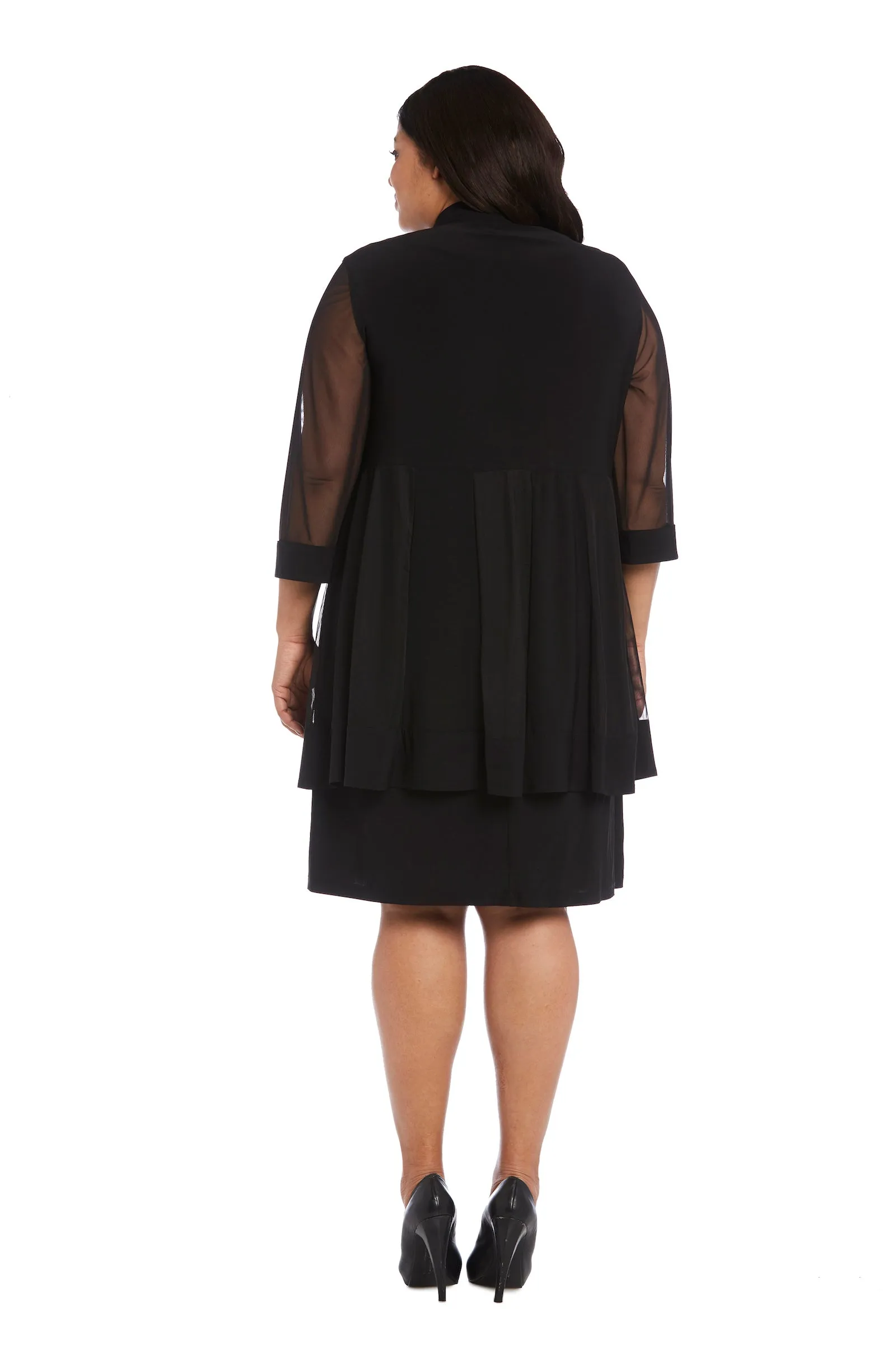 Women Plus Size Two-Piece Beaded Neckline Jacket Dress with Sheer Sleeves