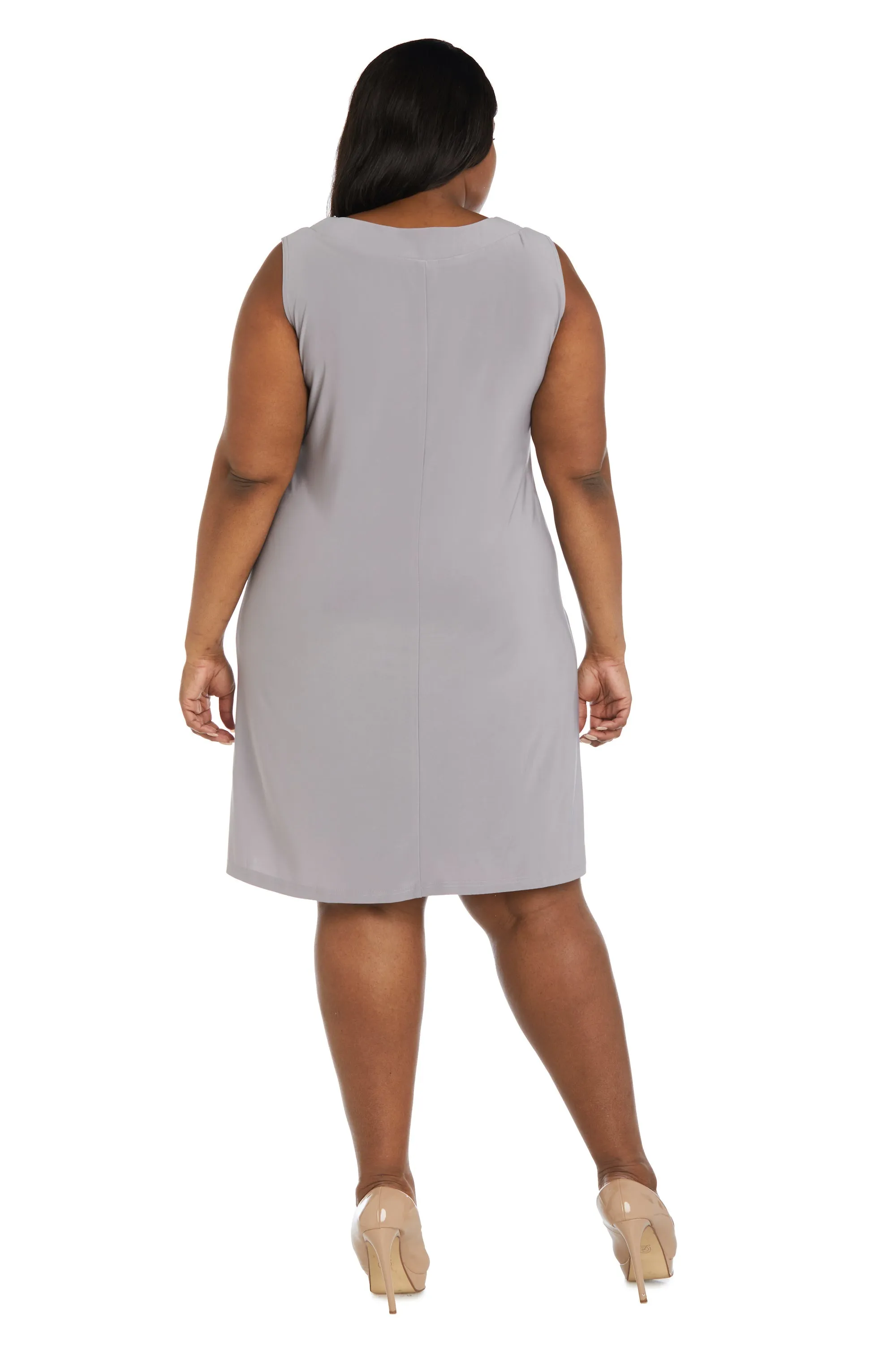Women Plus Size Two-Piece Beaded Neckline Jacket Dress with Sheer Sleeves