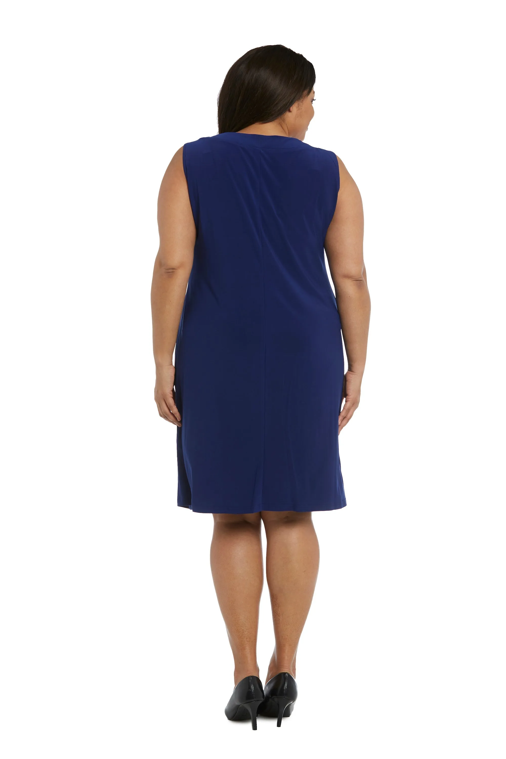 Women Plus Size Two-Piece Beaded Neckline Jacket Dress with Sheer Sleeves