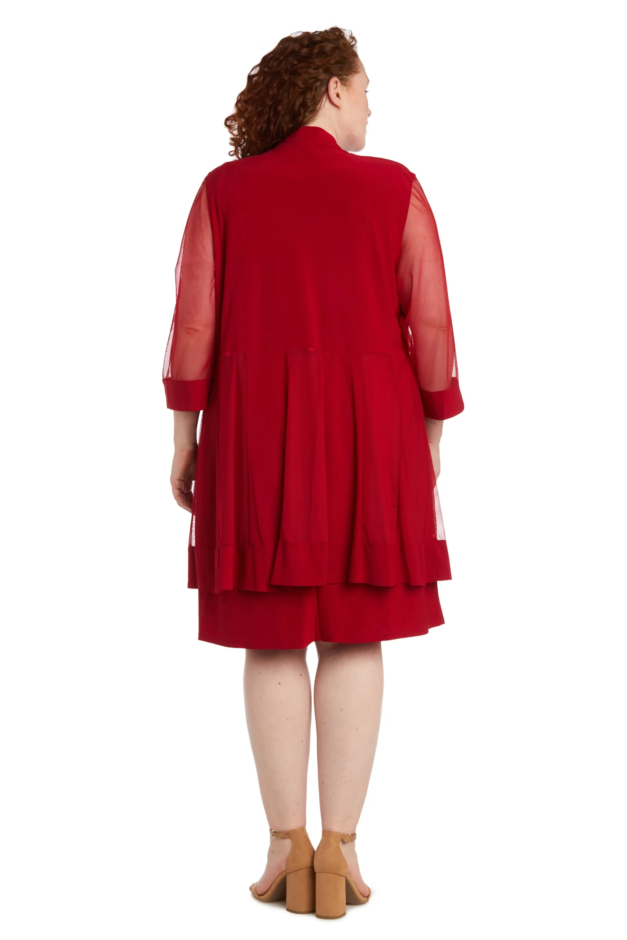 Women Plus Size Two-Piece Beaded Neckline Jacket Dress with Sheer Sleeves