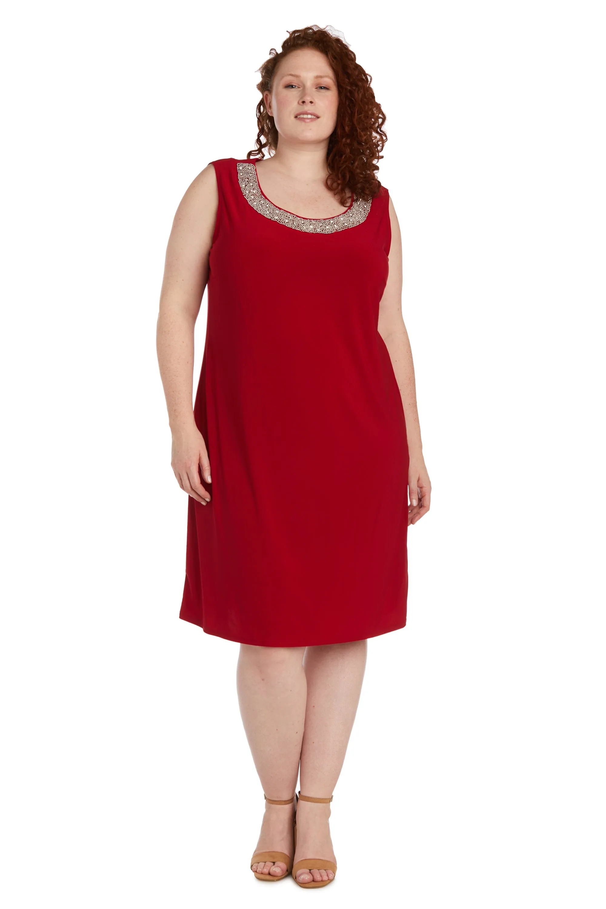 Women Plus Size Two-Piece Beaded Neckline Jacket Dress with Sheer Sleeves