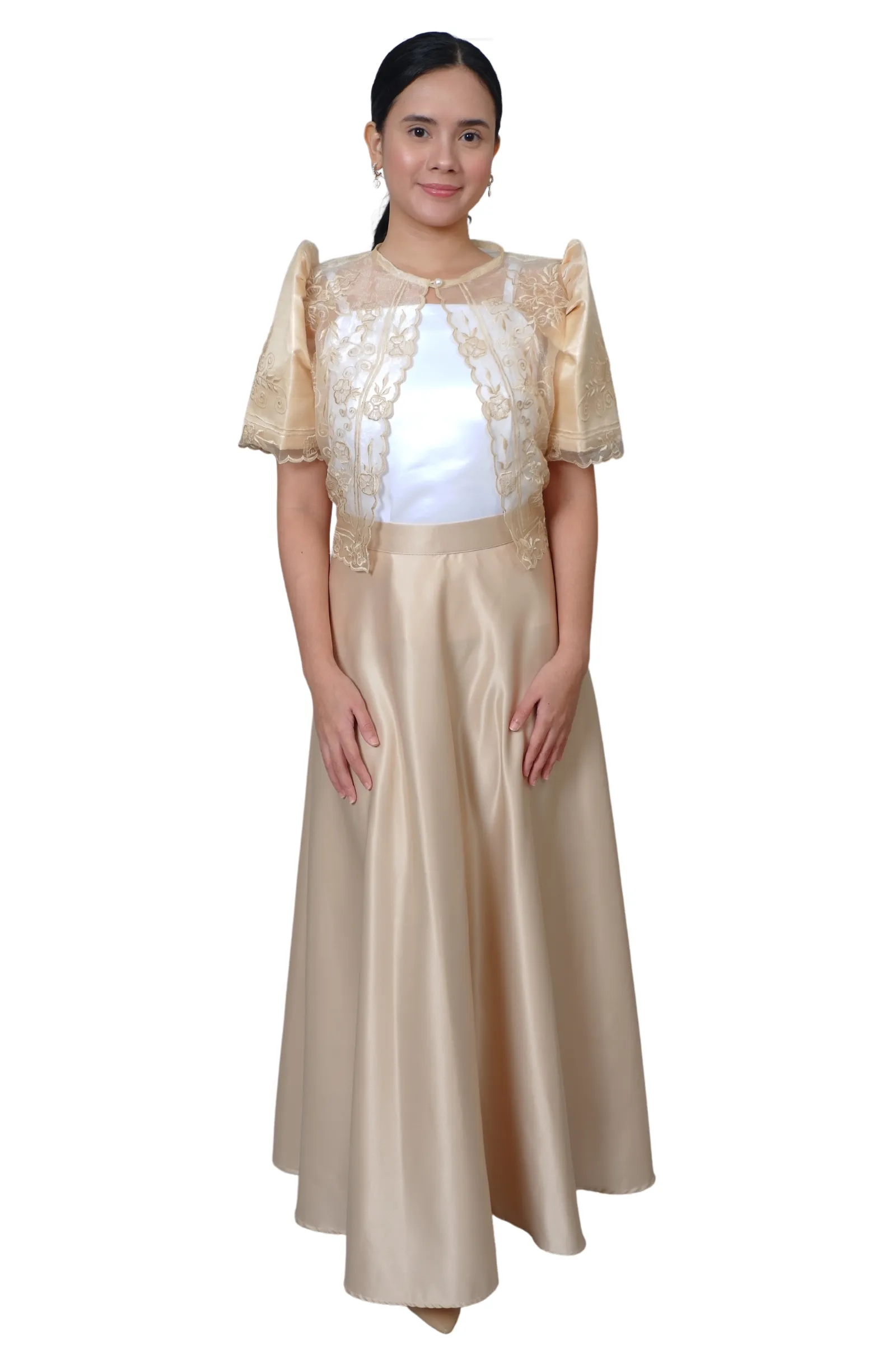 Women's Silk Cocoon Beige Modern Filipiniana  Bolero - JK06